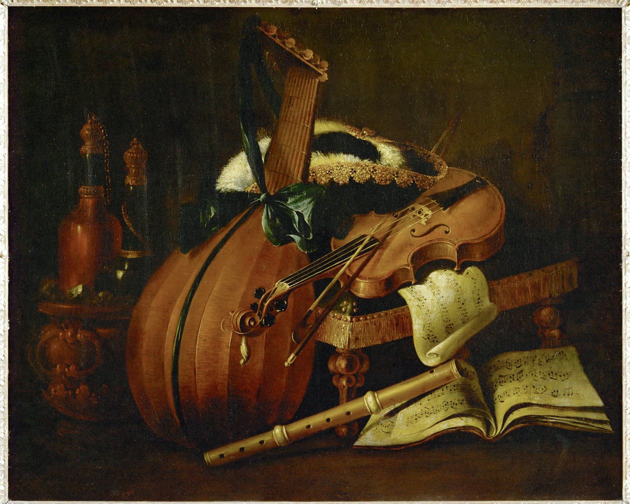 Luta, violin, flöjt, partitur och trehörningshatt ... av Michel Boyer