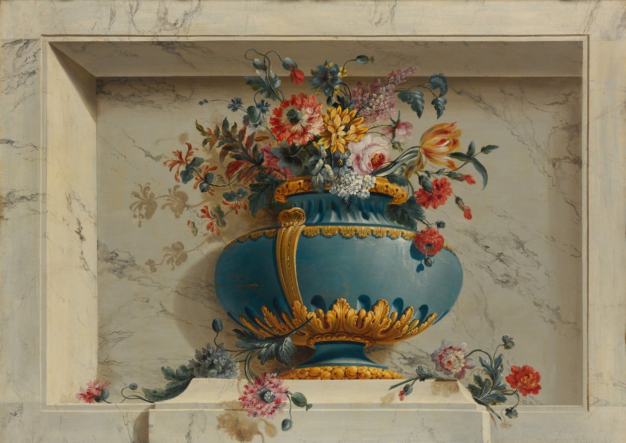 Vas med blommor i en nisch. av Michel Bruno Bellenge