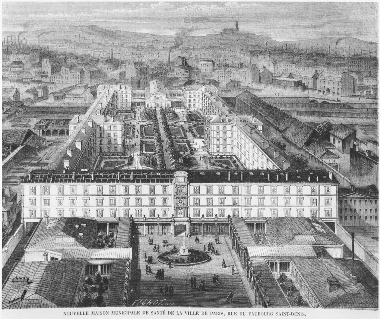 Det nuvarande sjukhuset Fernand Widal, Paris, illustration från 