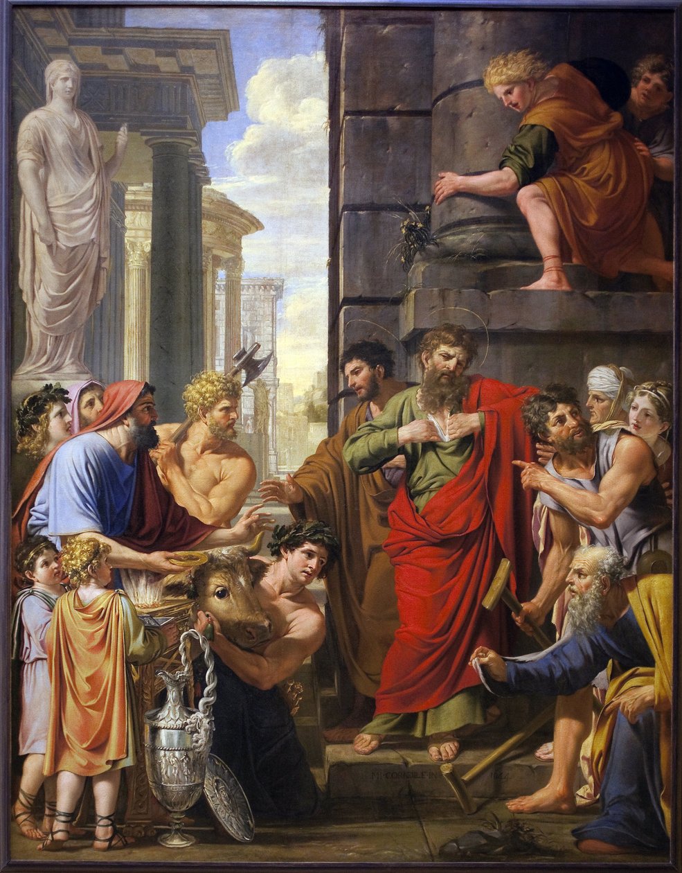Saint Paul och Saint Barnaba vägrar gudomlig utmärkelse i Lystra (eller Lystra, staden Lykaonien, kolonin i det romerska imperiet, i Anatolien, nära dagens Konya). Joseph med smeknamnet Barnaba eller Barnabas (död omkring 75), helgon och apostel för kyrkan av Michel Corneille