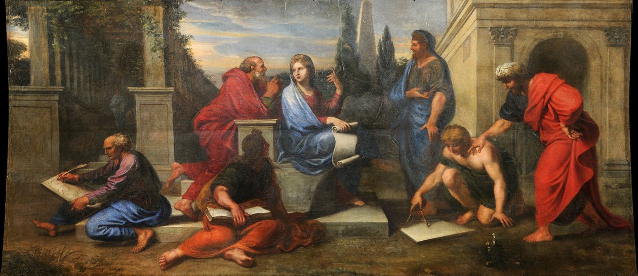 Aspasia omgiven av grekiska filosofer av Michel Corneille the Younger