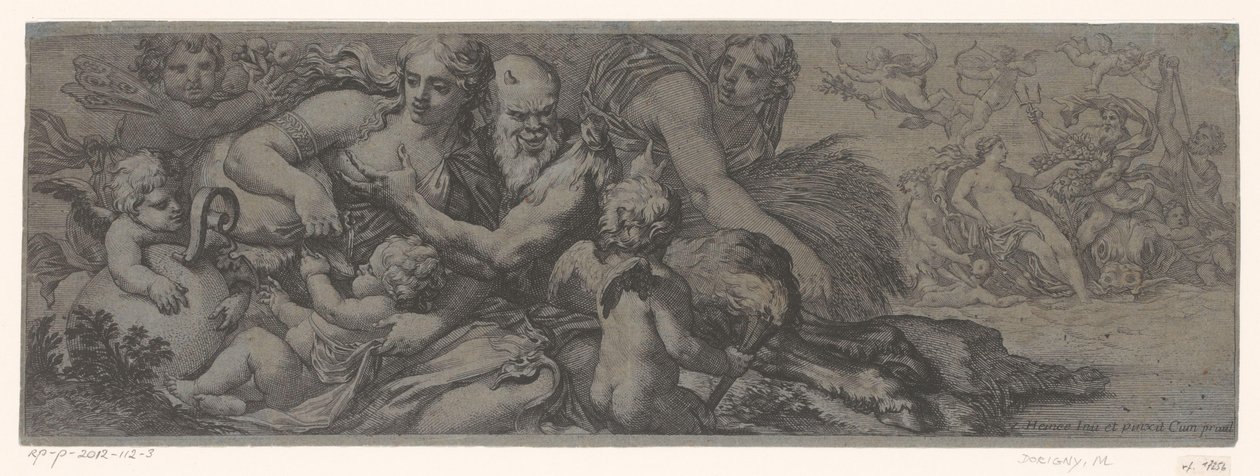 Faun med bacchante en putti av Michel Dorigny (attributed to)