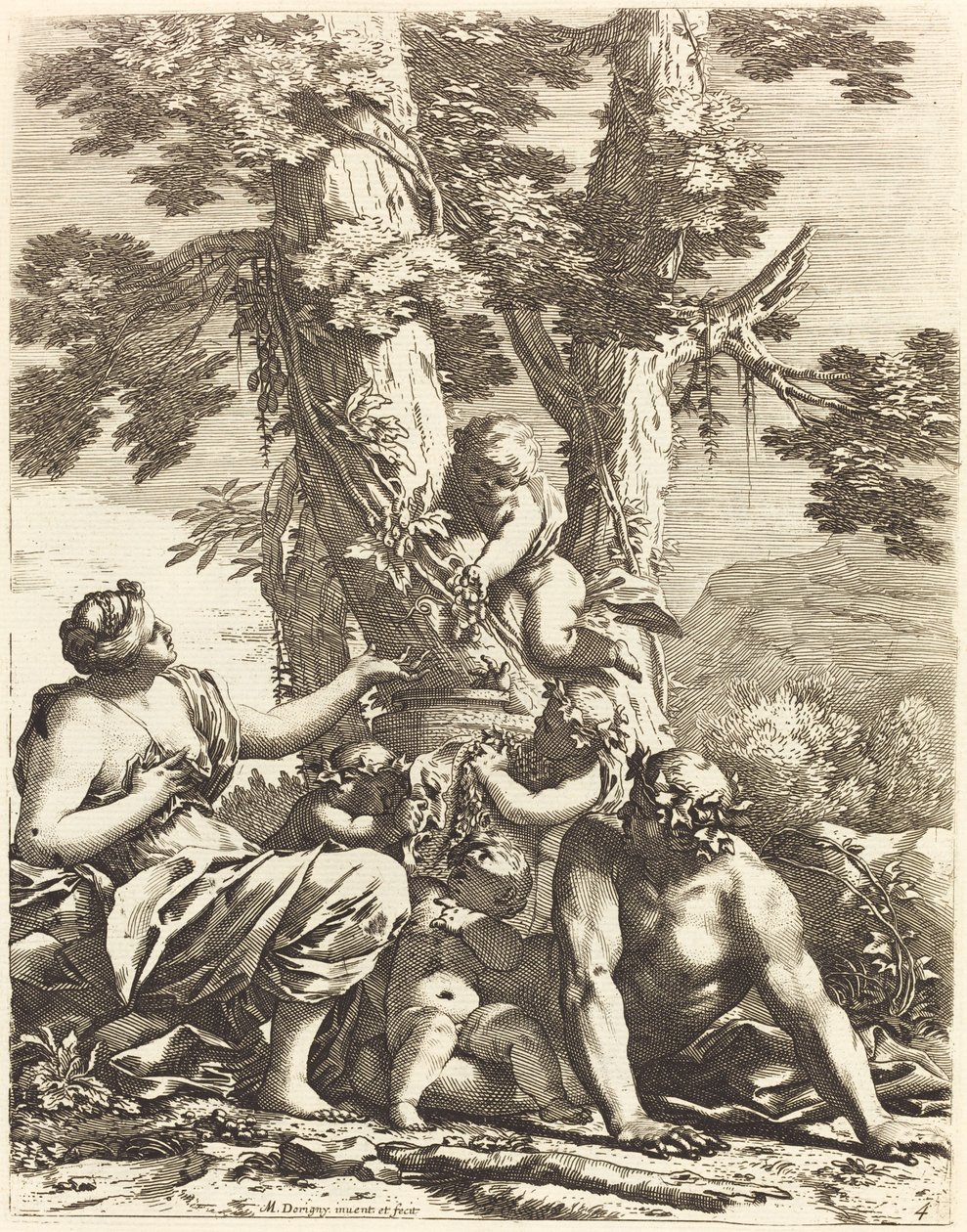 Bacchanal med sittande Bacchante av Michel Dorigny