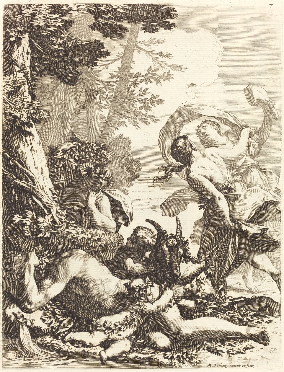 Bacchanal med sovande Bacchus av Michel Dorigny