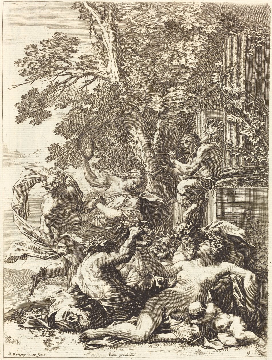 Bacchante med sovande barn av Michel Dorigny