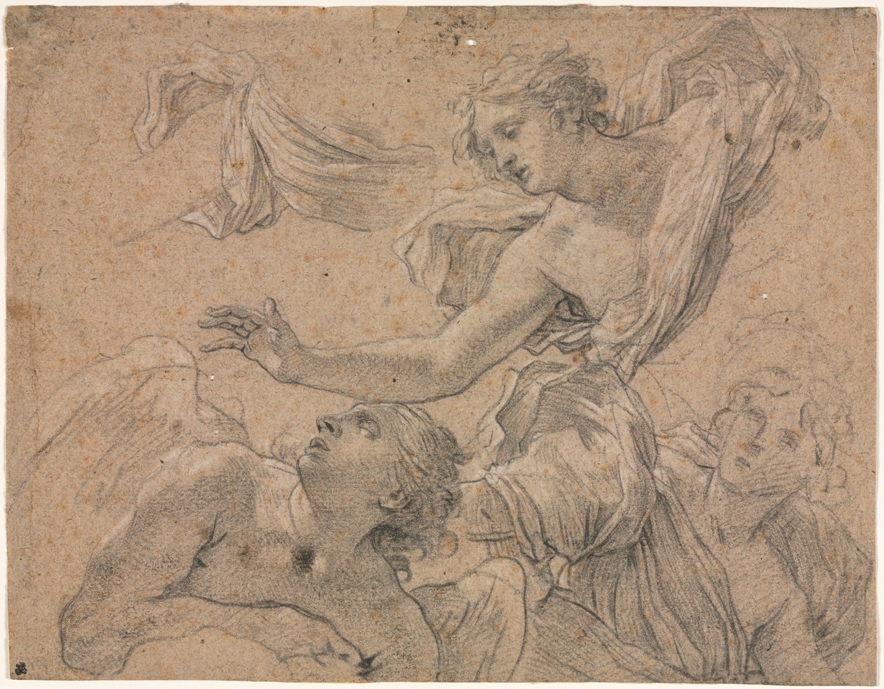 Studier av änglar recto, Panthea före Cyrus verso, 1655-1660. av Michel Dorigny