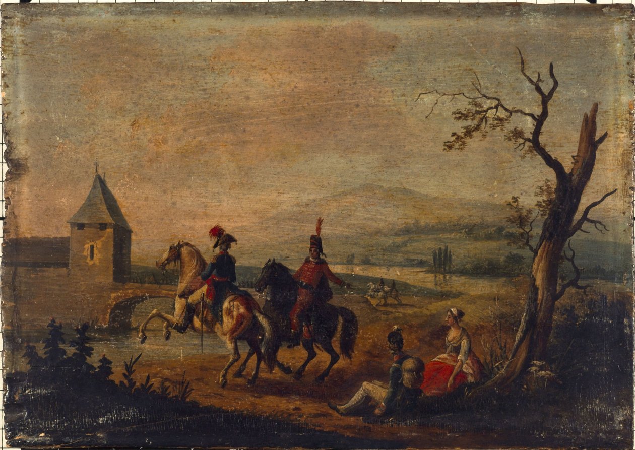 Militärer i ett landskap, mellan 1751 och 1800 (olja på trä) av Michel Duplessis