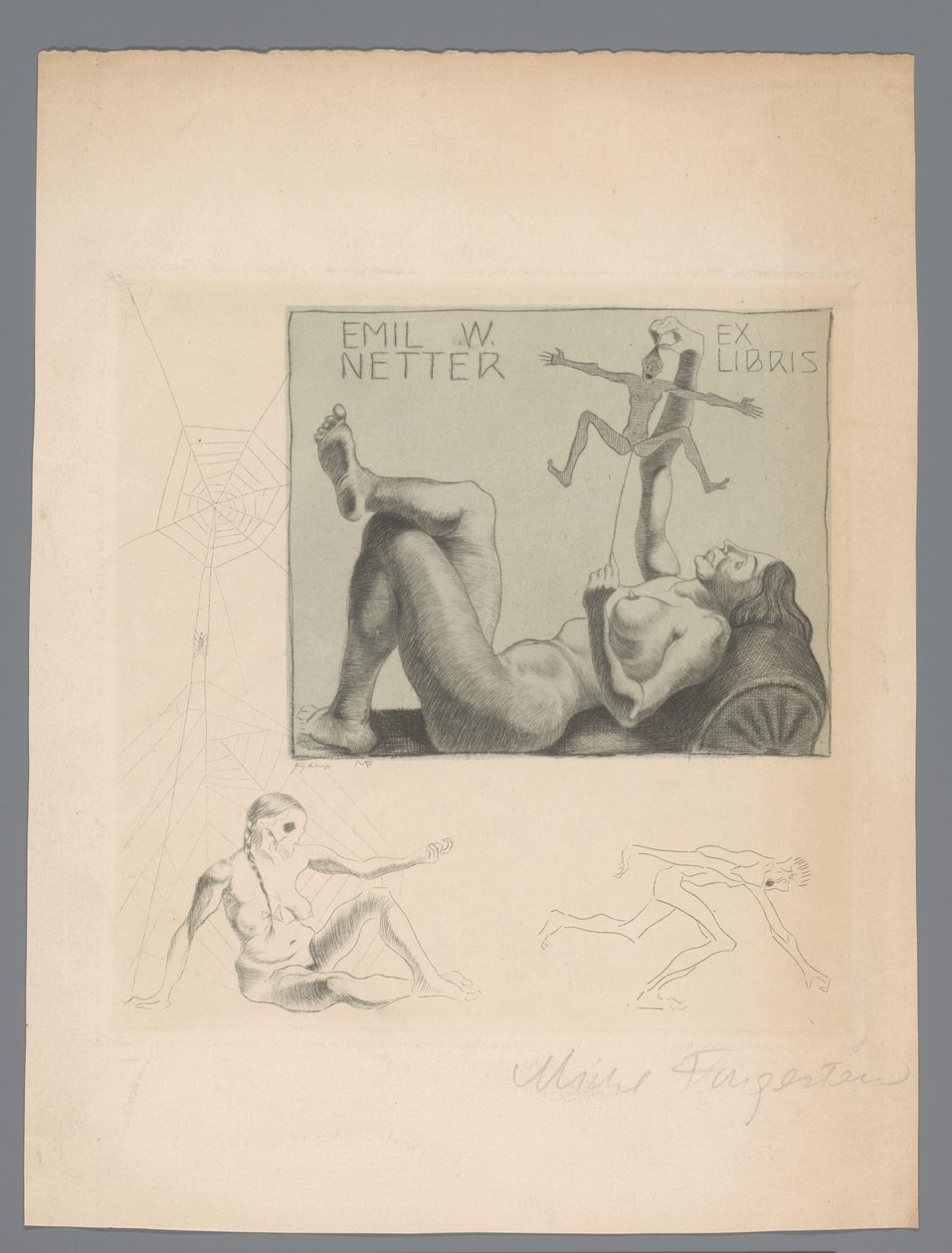 Ex libris av Emil W. Netter av Michel Fingesten (signed by artist)