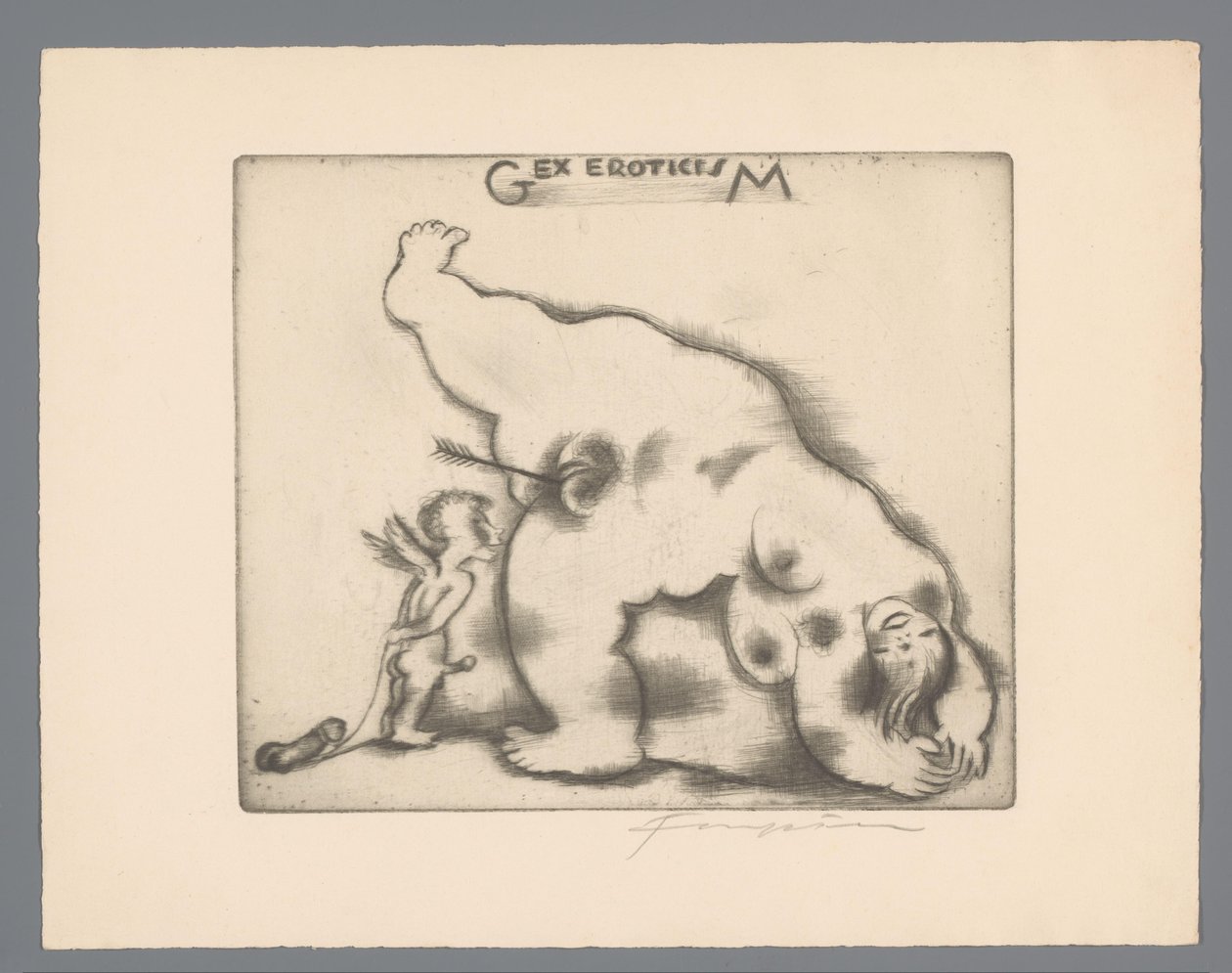 Ex libris av Gianni Mantero Gex eroticisM (titel på objekt) av Michel Fingesten (signed by artist)