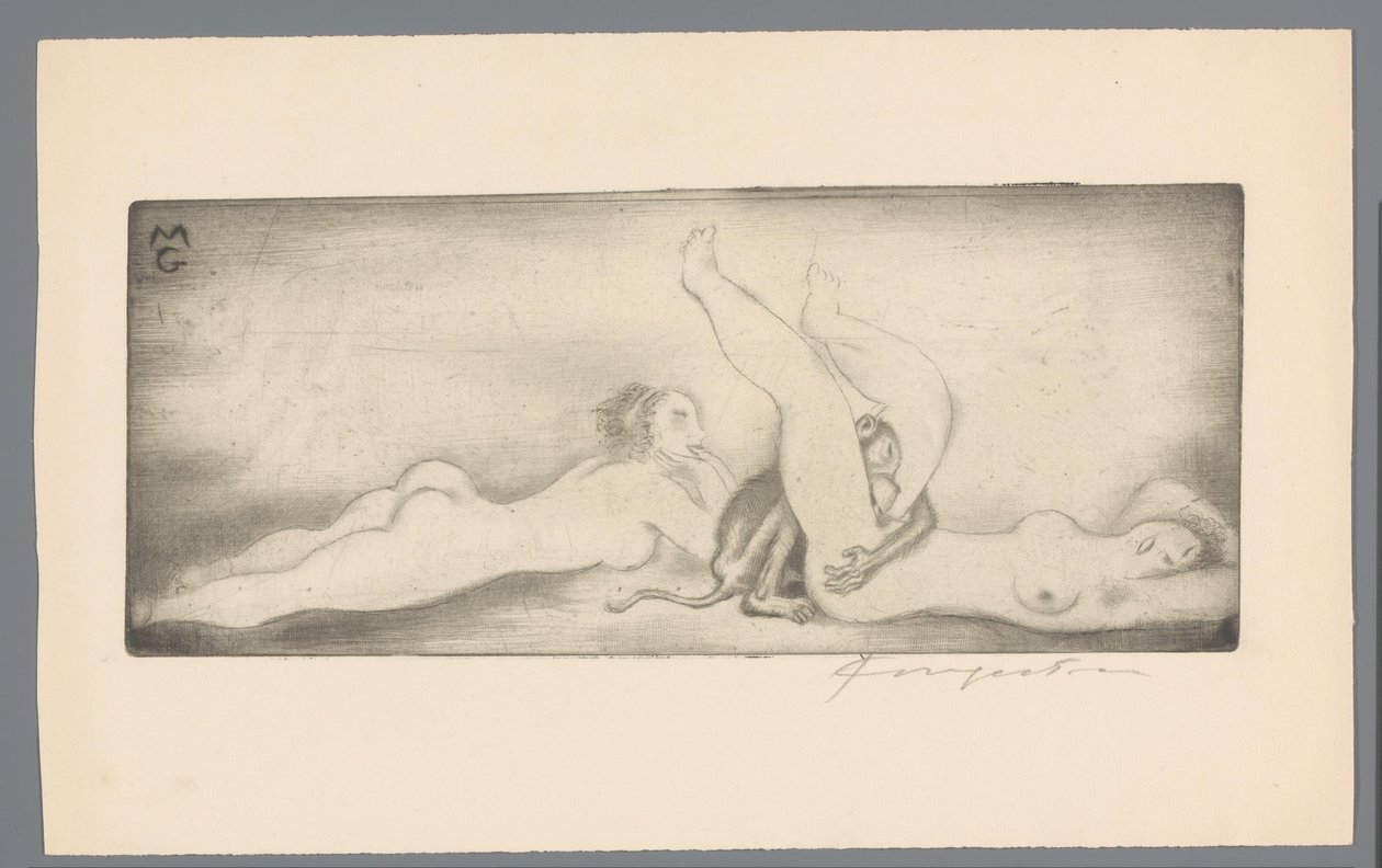 Ex libris av Gianni Mantero MG (titel på objekt) av Michel Fingesten (signed by artist)