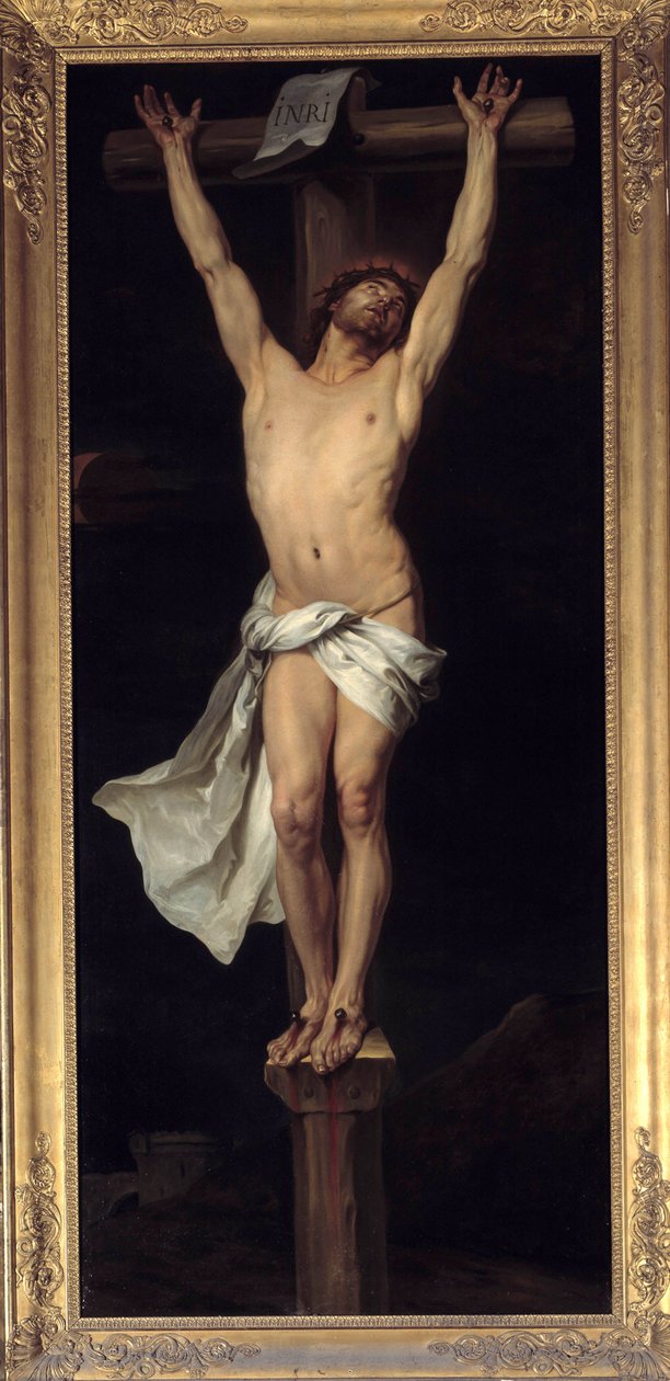 Kristus på korset. Sätt "" INRI"" på krysset. Målning av Michel Francois Dandre Bardon (eller Dandre-Bardon 1700-1783). Den Helige Andes kyrka, Aix en Provence av Michel Francois Dandre Bardon