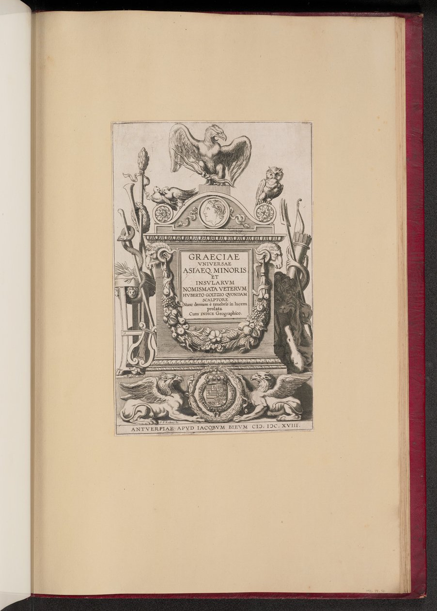 Titelsida för Hubert Goltzius, Graeciae Vniversae Asiaeq. Medaljer av Minor och öarna av Michel Lasne after Sir Peter Paul Rubens