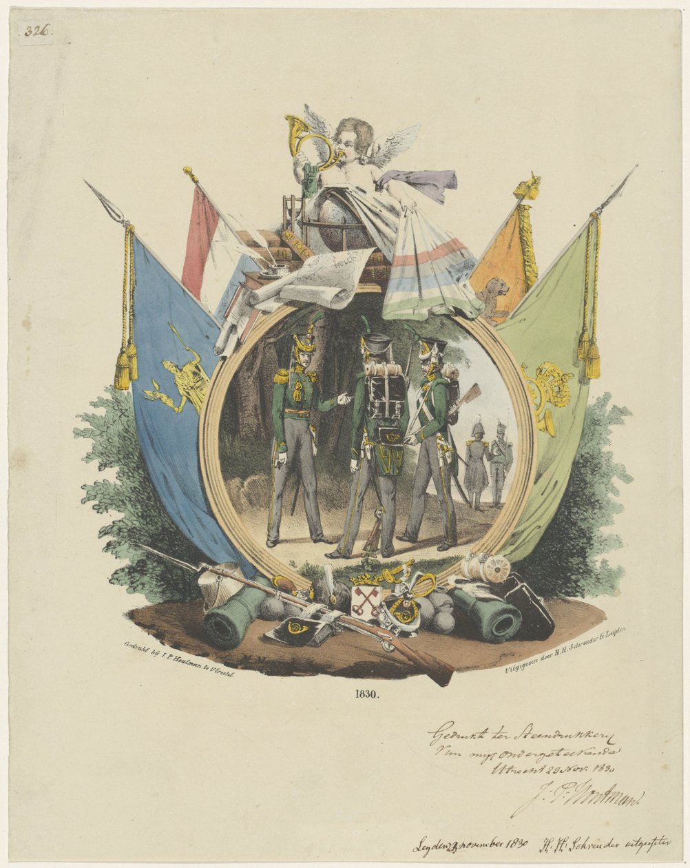 Medaljong med frivilliga jägare vid Leidens universitet, 1830 av Michel Mourot