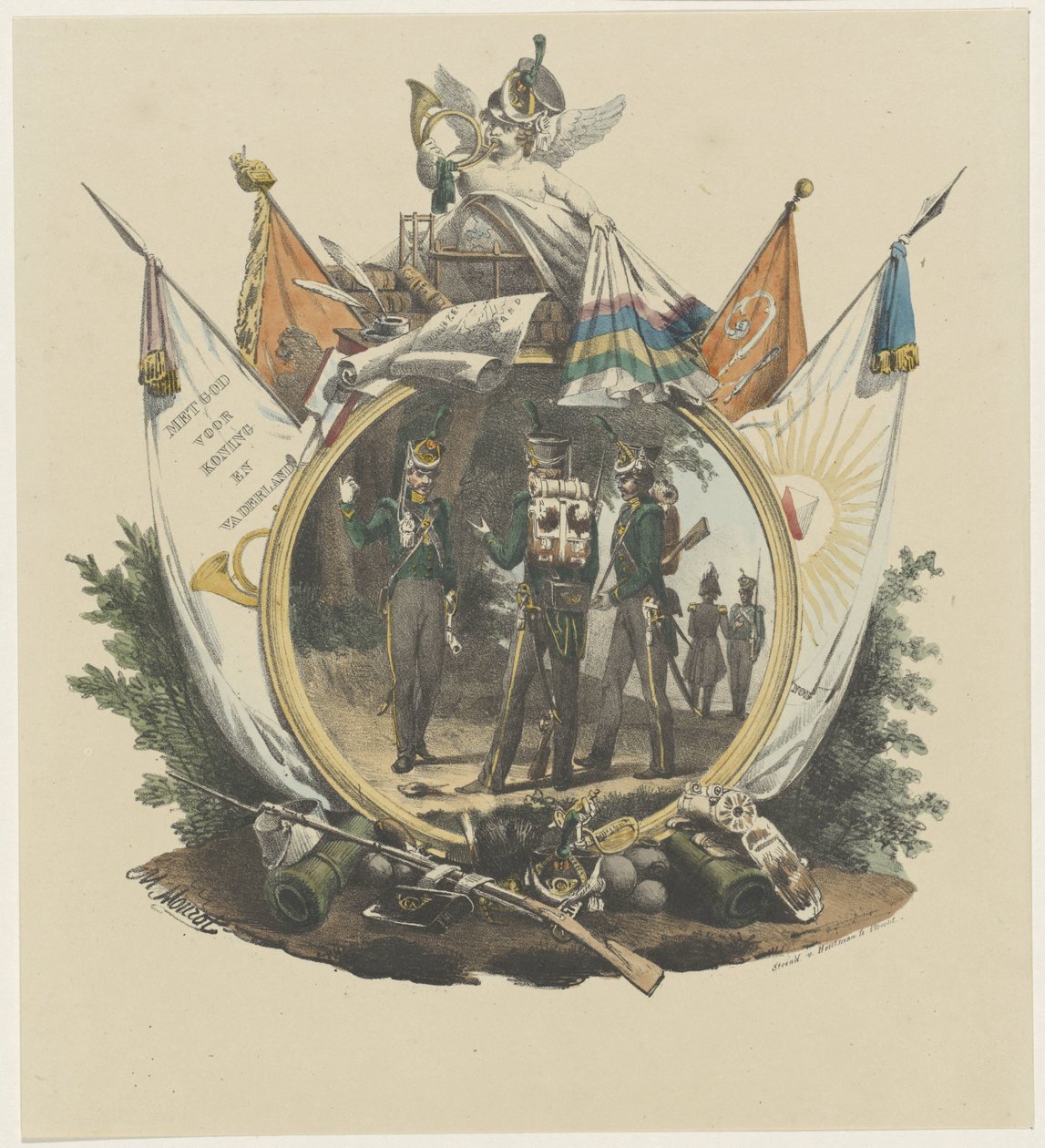 Medaljong med volontärjägare vid universitetet i Utrecht, 1830 av Michel Mourot