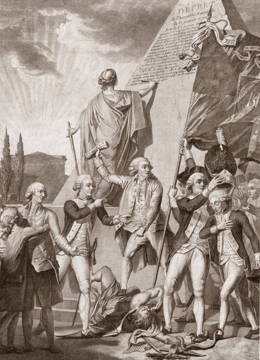 Michel Picquenot (1747-1814). Allegorier av filosofi och patriotism, vinnare av fördomarnas demon - Philosophy et le Patriotisme victors du demon des Prejudices - av Michel Picquenot (1747-1814). av Michel Picquenot