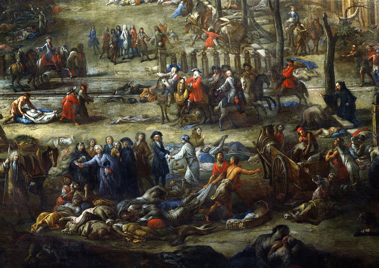 Utsikt över Cours Belsunce, Marseille, under pesten 1720, detalj som föreställer kardinalen av Belsunce med en grupp lik av pestoffer av Michel Serre
