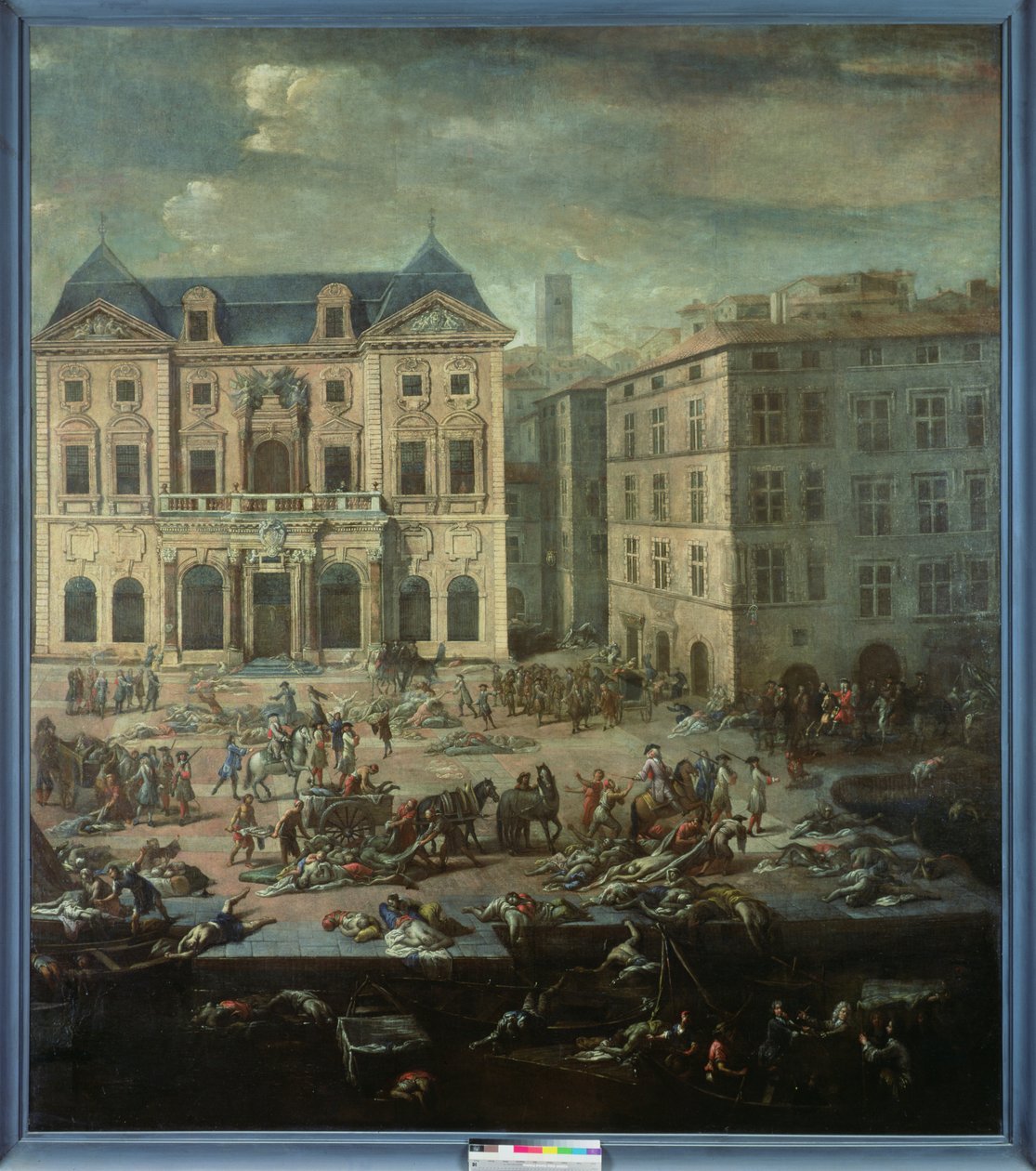 Udsigt over rådhuset, Marseille under pesten i 1720 swed av Michel Serre