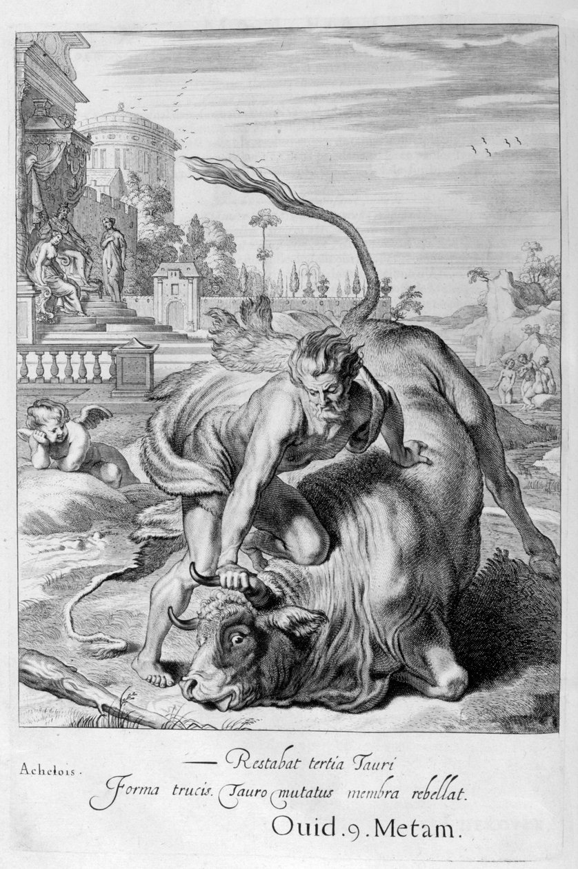 Achelous i form av en tjur besegrades av Hercules, 1655 av Michel de Marolles