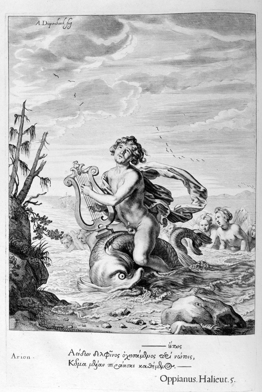 Arion räddad av en delfin, 1655 av Michel de Marolles
