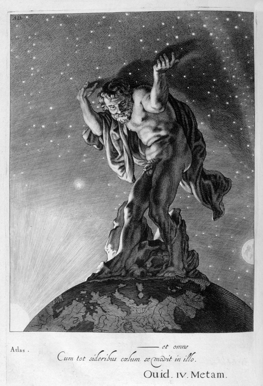 Atlas stödjer himlen på sina axlar, 1655 av Michel de Marolles