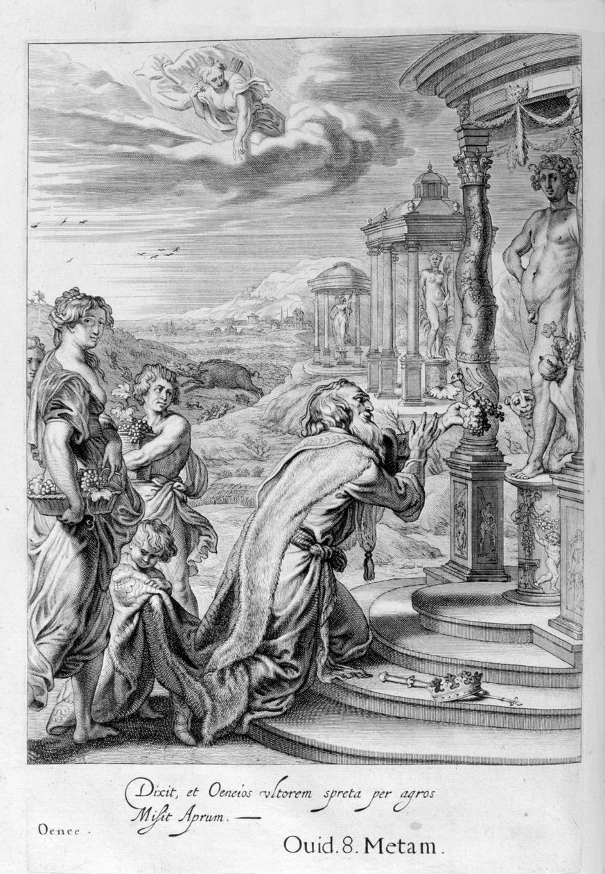 Oeneus, kung av Calydon, som försummat Diana i ett offer straffas för sin ogudaktighet, 1655 av Michel de Marolles