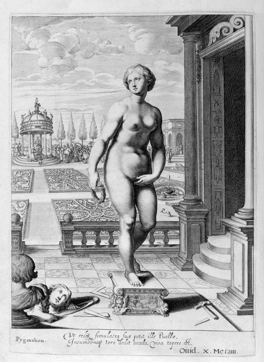 Pygmalion är förtjust i en staty han har gjort, 1655 av Michel de Marolles