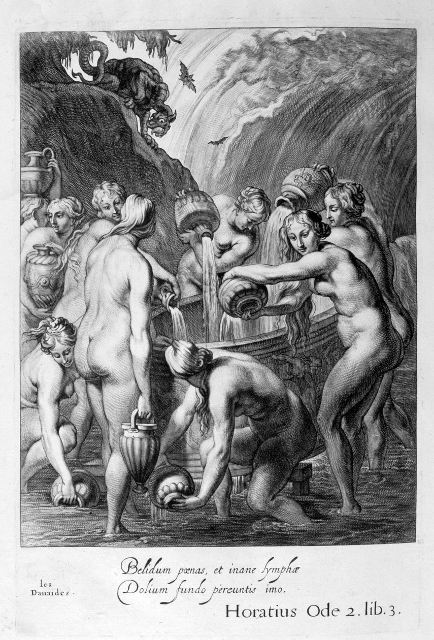 Danaiderna dömdes att fylla uttråkade kärl med vatten, 1655 av Michel de Marolles
