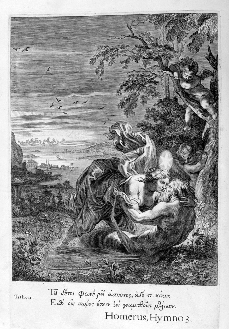 Tithonus, Eoss älskare, förvandlades till en gräshoppa, 1655 av Michel de Marolles