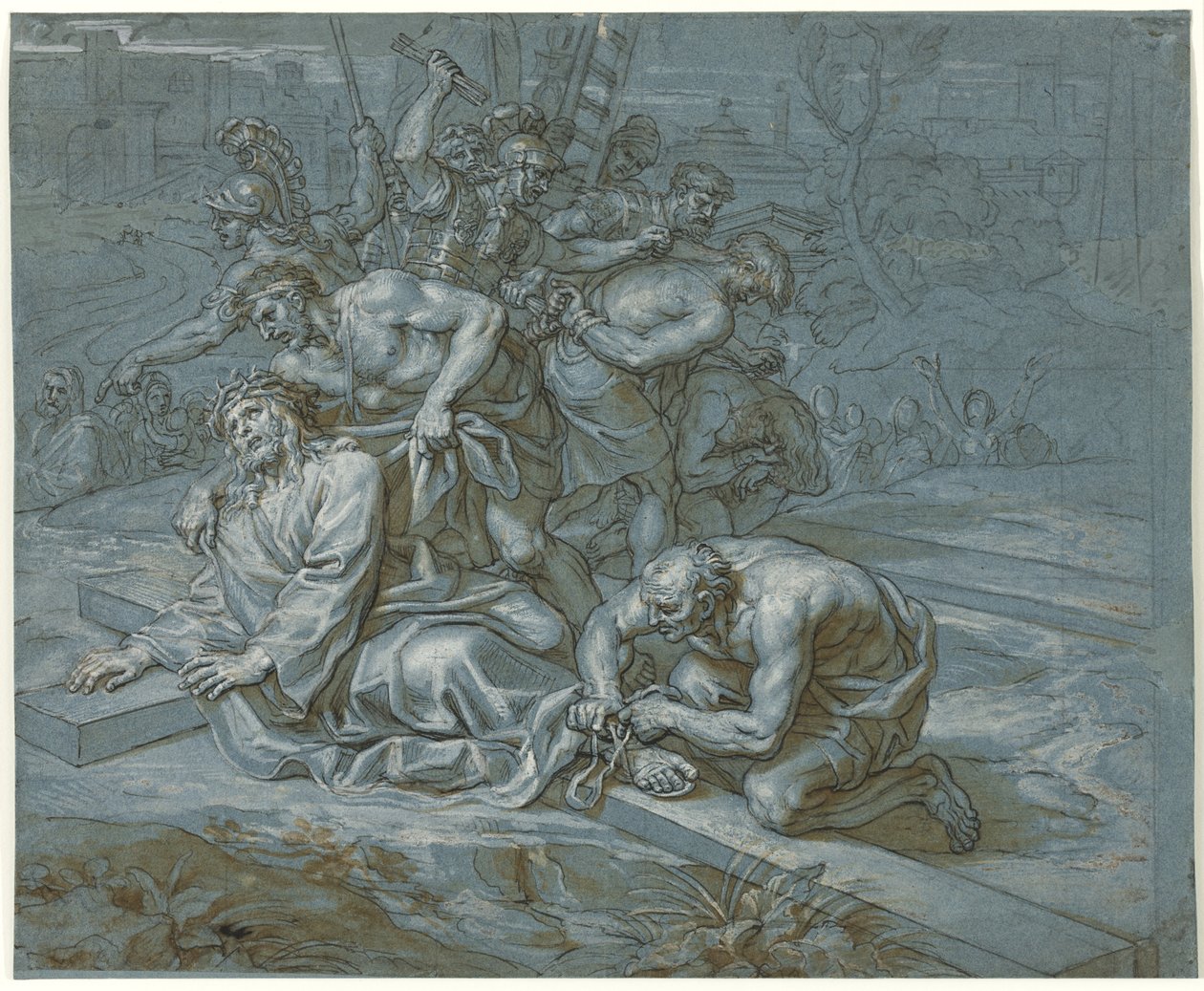 Christ Disrobed on the Cross, c.1680 (kalamu na wino juu ya chaki na penseli kwenye karatasi) av Michel des Gobelins Corneille