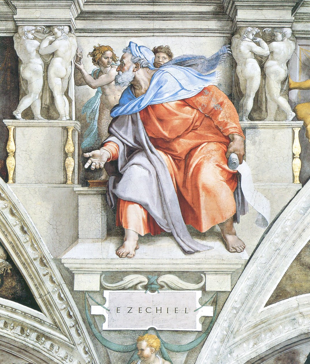 Ezekiel på taket på det sixtinska kapellet i Vatikanen av Michelangelo Buonarroti