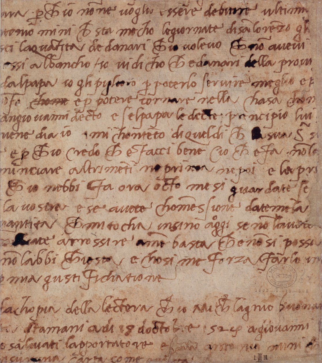 1895-9-15-503 W.34v Sida med handstil av Michelangelo Buonarroti