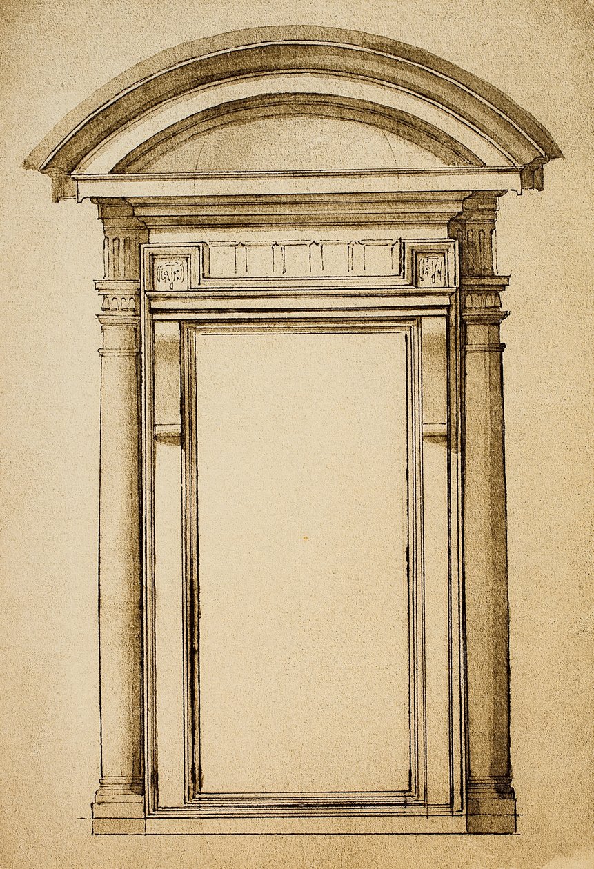 En dörr; teckning av Michelangelo. Casa Buonarroti, Florens av Michelangelo Buonarroti