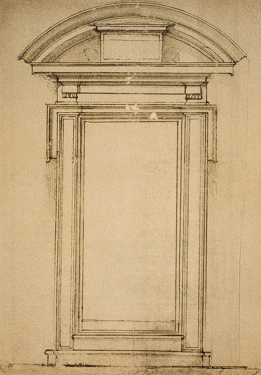 Arkitektonisk studie av en dörr; teckning av Michelangelo. Casa Buonarroti, Florens av Michelangelo Buonarroti