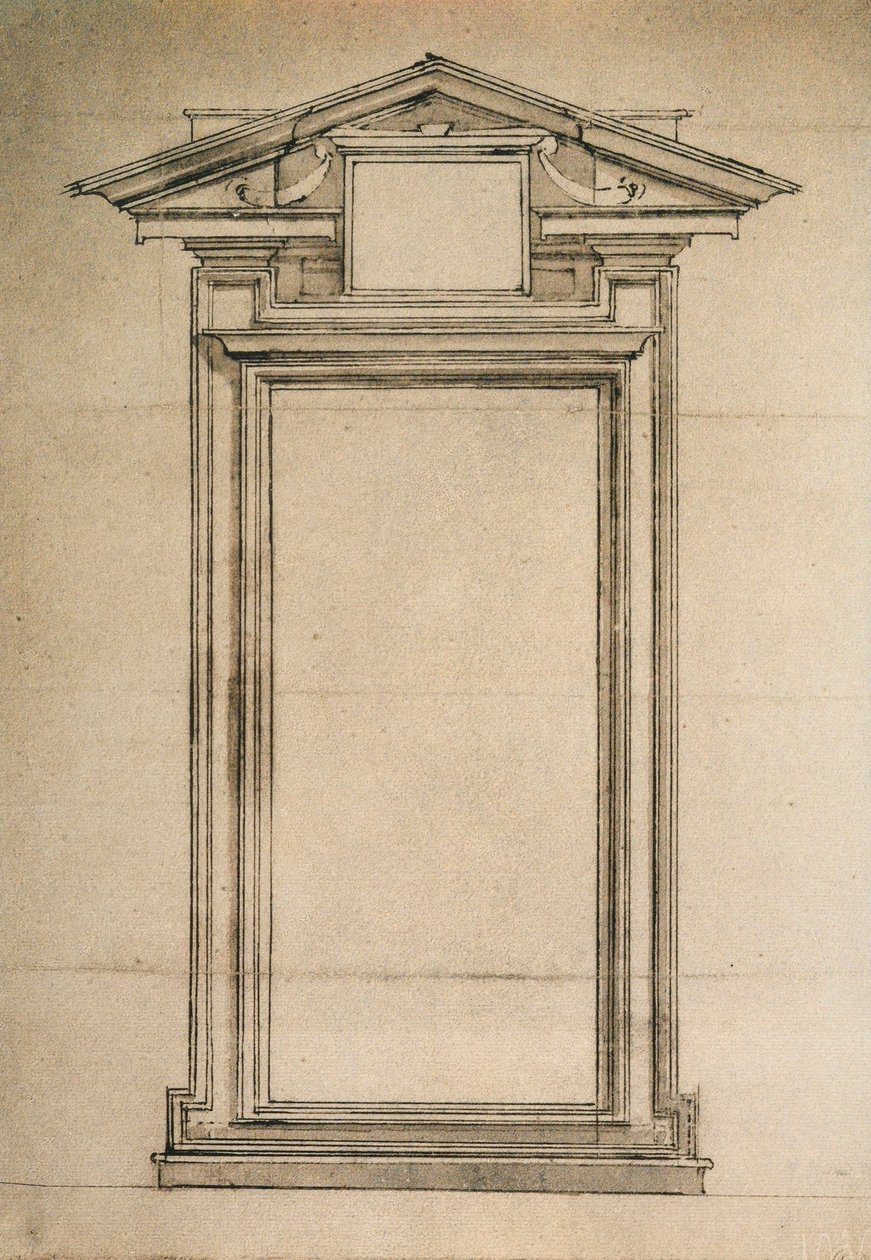 Arkitektonisk studie av en dörr till Biblioteca Laurenziana; teckning av Michelangelo. Casa Buonarroti, Florens av Michelangelo Buonarroti