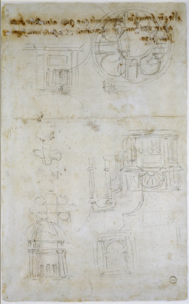 Arkitekturstudier, ca 1560 (svart krita på papper) av Michelangelo Buonarroti