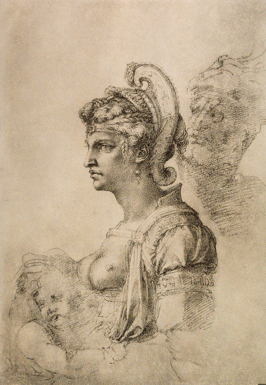 Cleopatra, teckning av Michelangelo. Cabinet of Drawings and Prints, Uffizi Gallery, Florens av Michelangelo Buonarroti