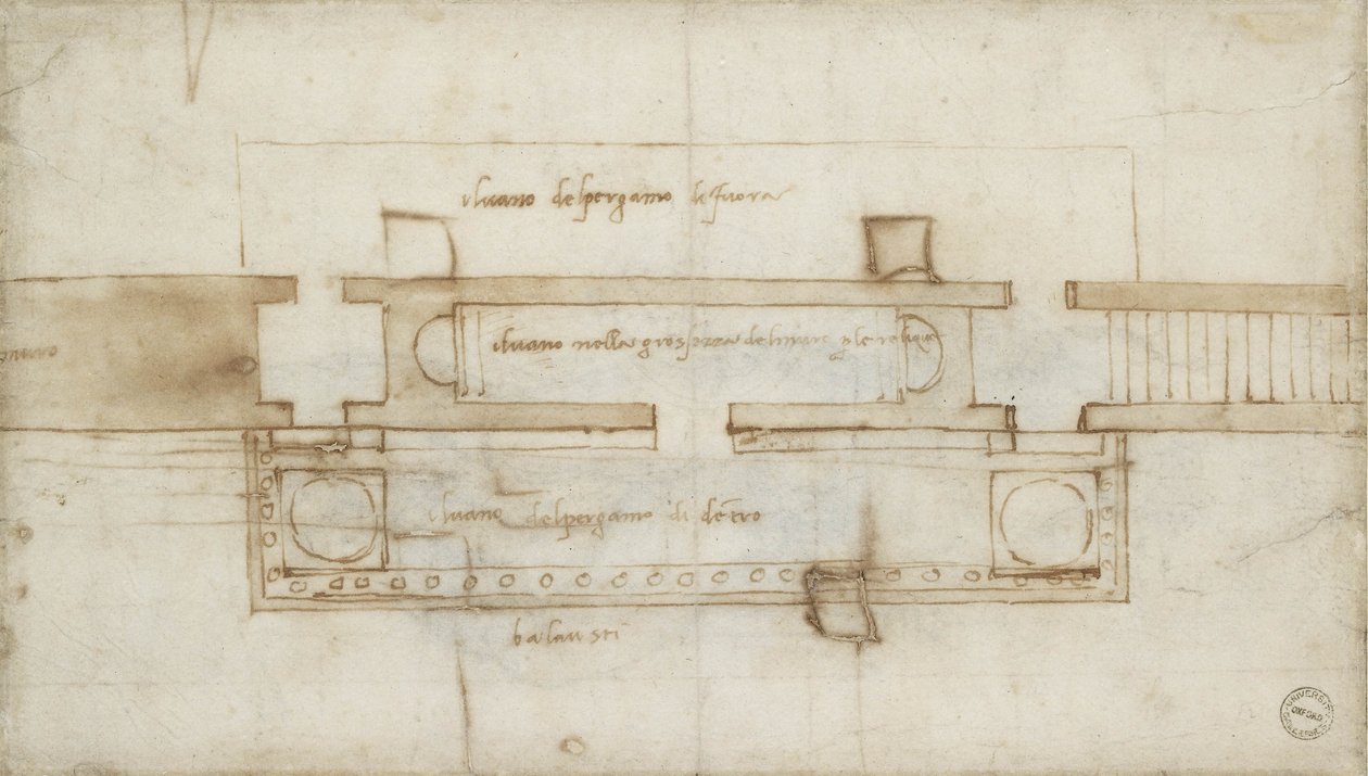 Design för en relikkammare, 1500-talet (röd krita på papper) av Michelangelo Buonarroti