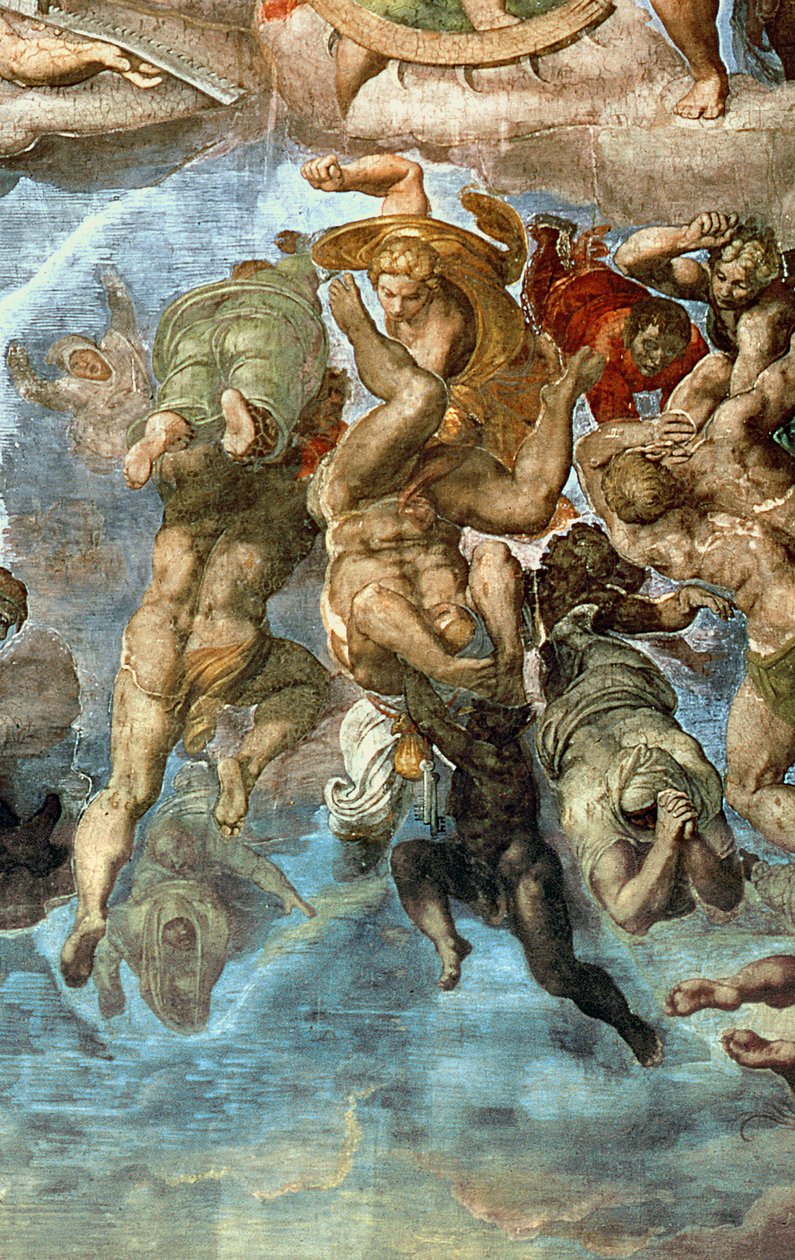 Detalj från den sista domen, Sixtinska kapellet av Michelangelo Buonarroti