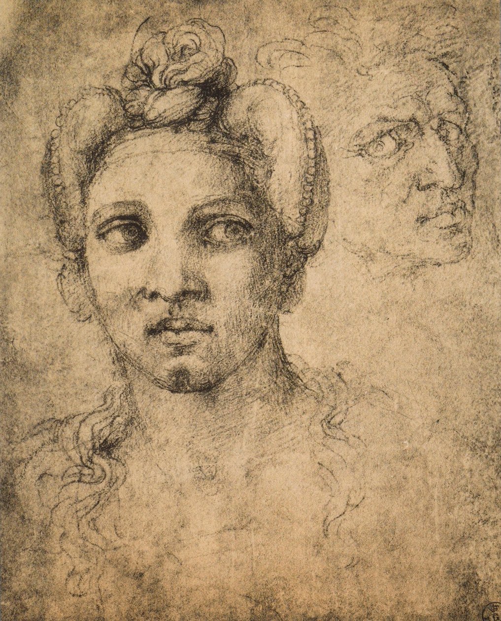 Kvinnligt huvud, teckning av Michelangelo. Kabinet för ritningar och tryck, Uffizi, Florens av Michelangelo Buonarroti