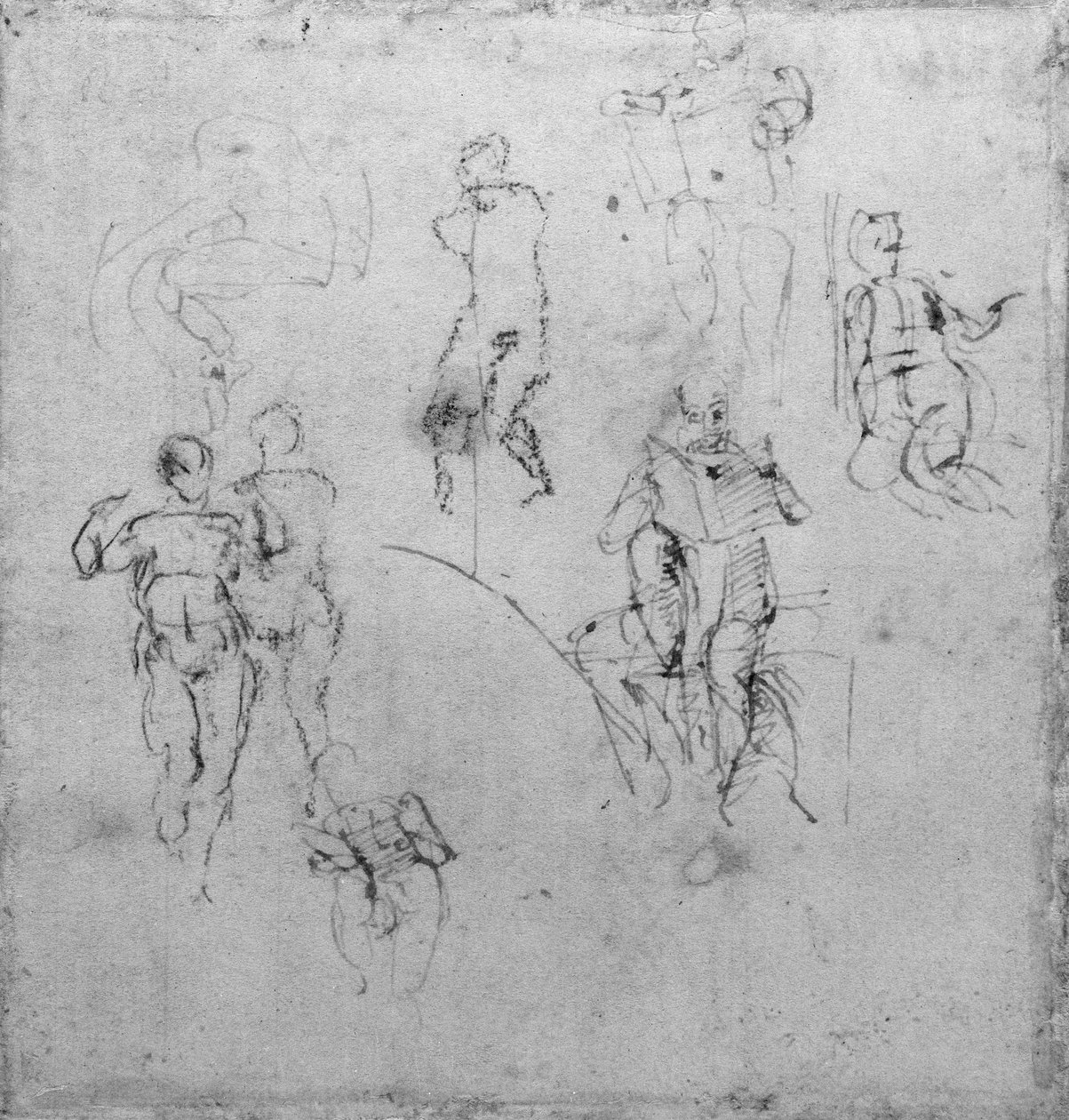 Figurstudier för Lunettes av Sixtinska kapellets tak, ca 1511 (penna och svart krita på papper) av Michelangelo Buonarroti