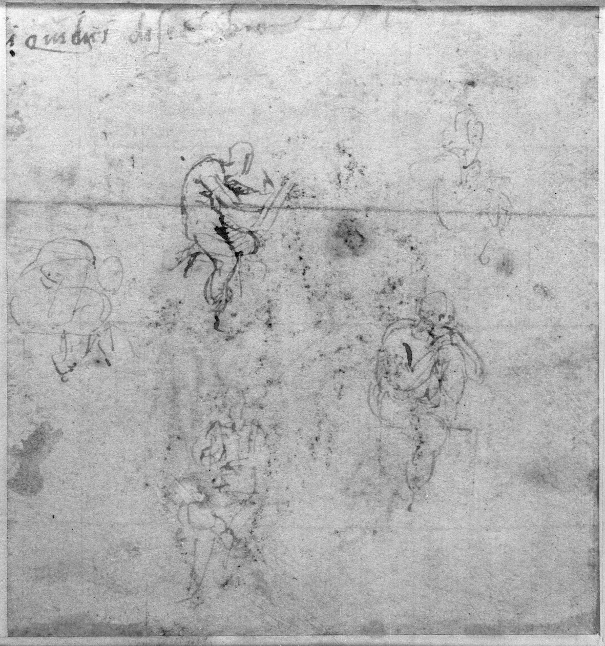 Figurstudier för lunetter i Sistene-kapellets tak, ca 1511 (penna och svart krita på papper) av Michelangelo Buonarroti