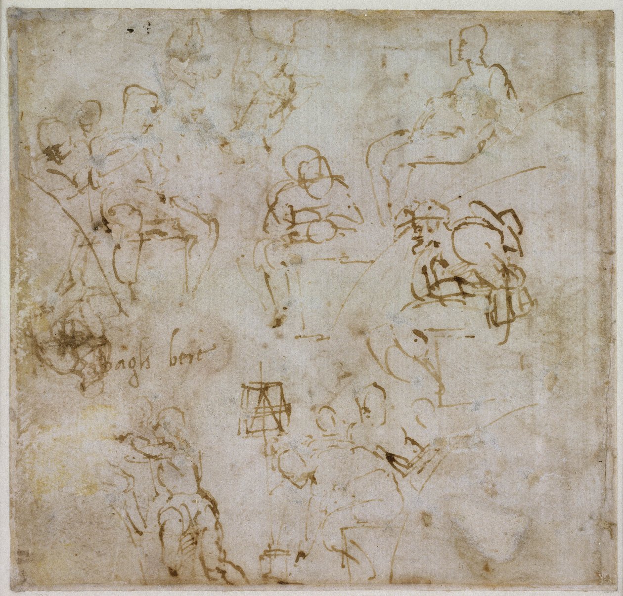 Figurstudie med skrift, ca 1511 av Michelangelo Buonarroti