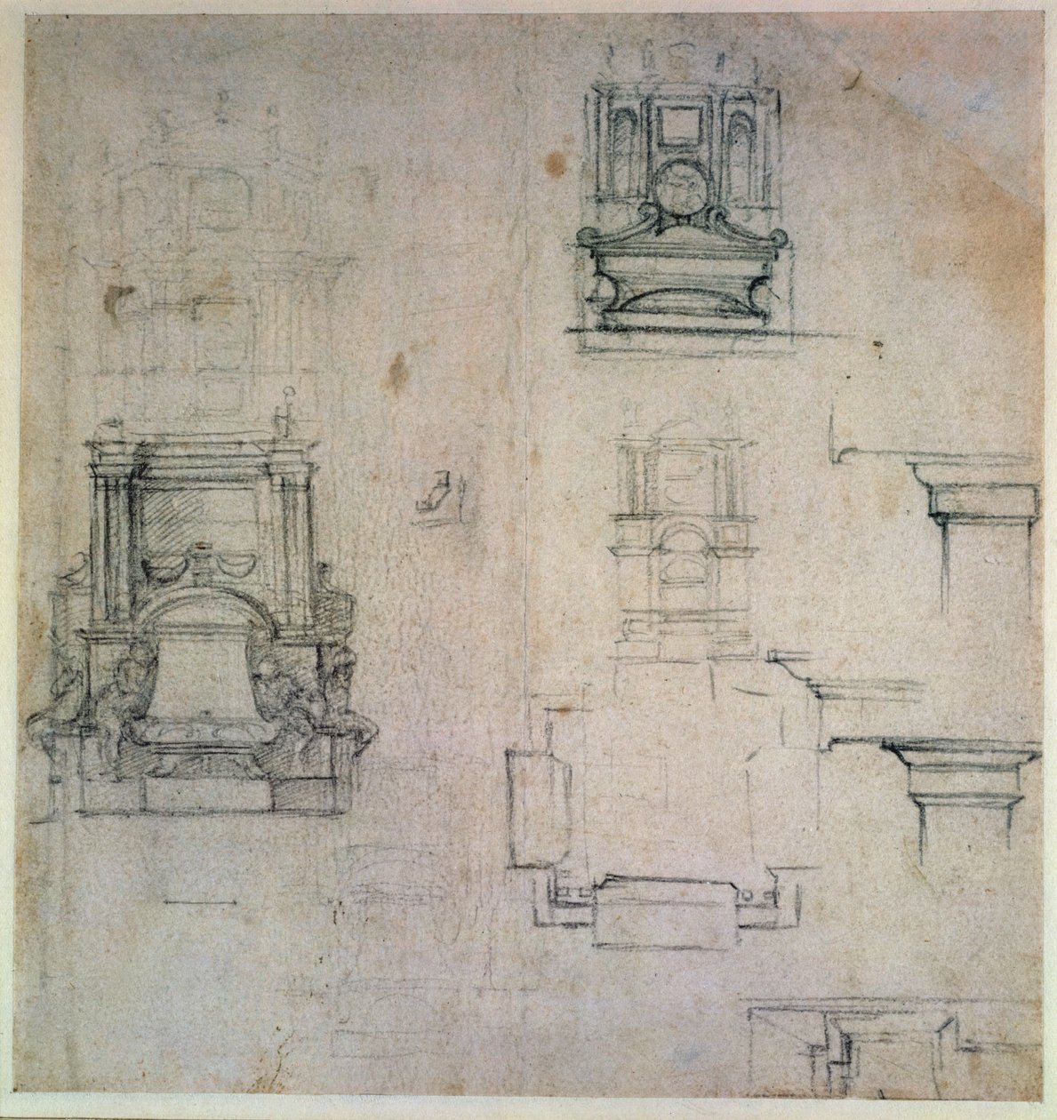 Inv. 1859 6-25-545. R. (W. 25) Motiv för gravar (röd krita) av Michelangelo Buonarroti
