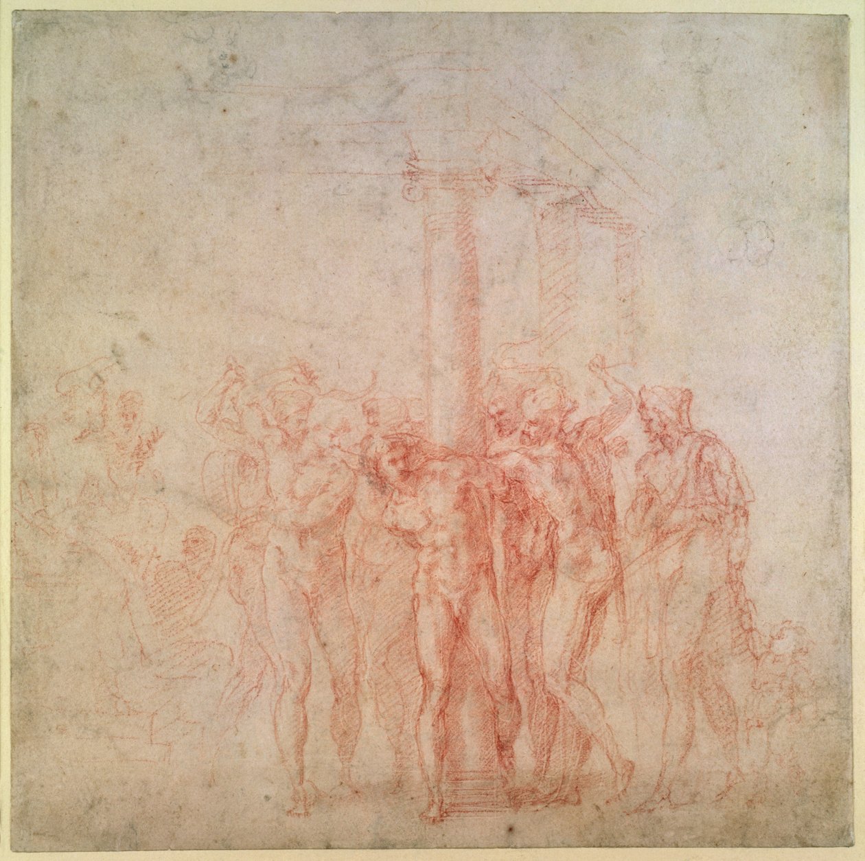 Inv. 1895 6-15-500. R. (W.15) Kristi flagellation (röd krita på papper) av Michelangelo Buonarroti