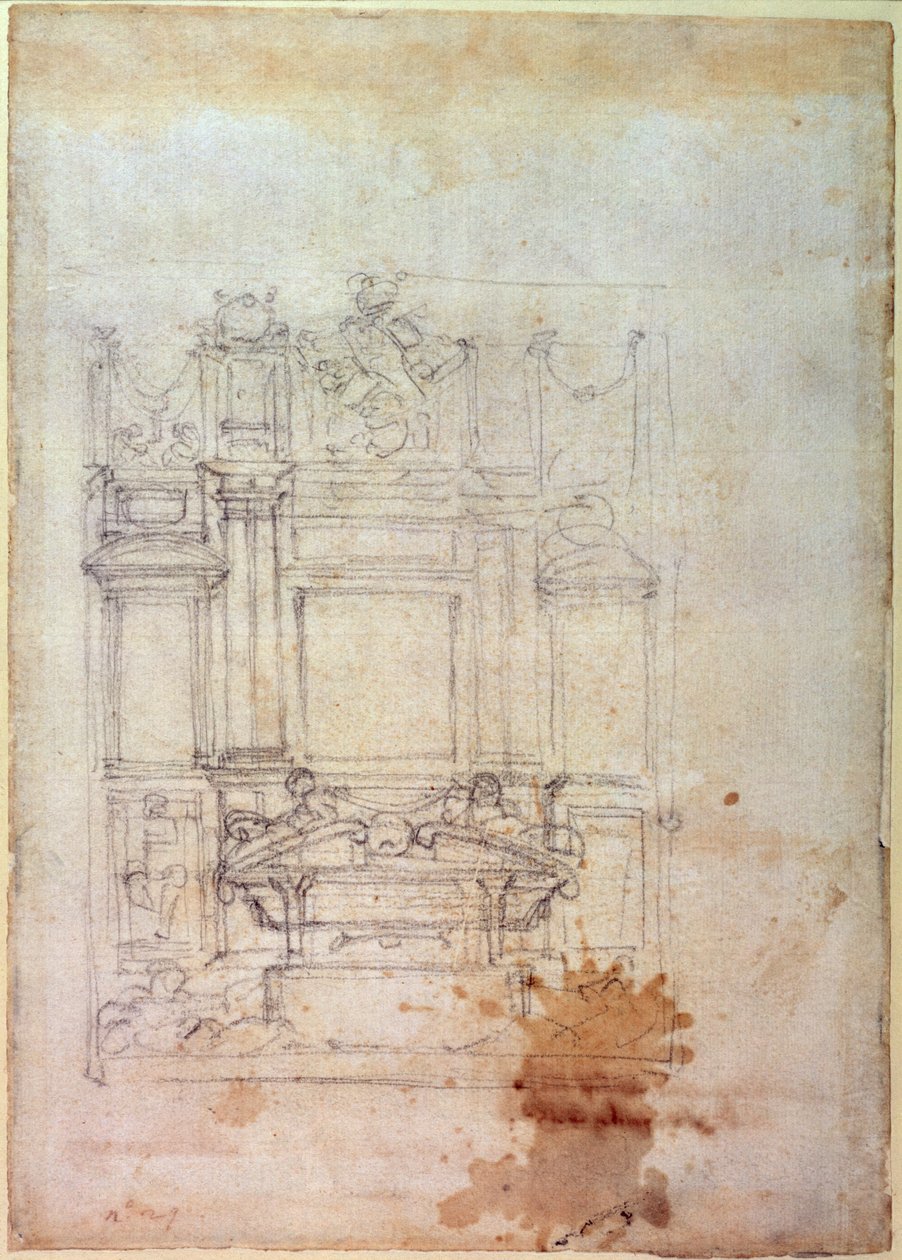 Inv. L859 6-25-823. R. (W.27) Design för en grav (röd krita) av Michelangelo Buonarroti