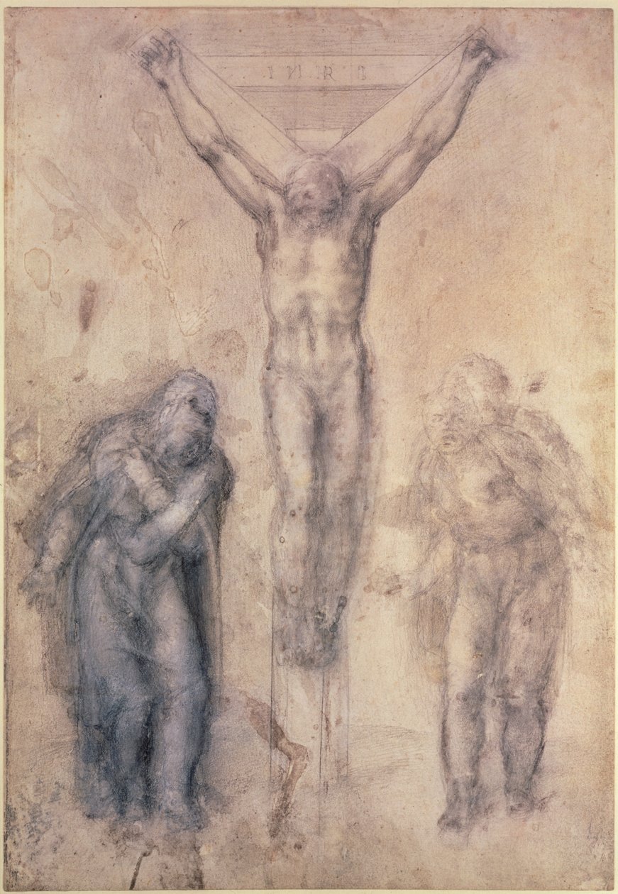 Inv.1895-9-15-509 Recto W.81 Study for a Crucifixion (penna och krita på papper) av Michelangelo Buonarroti