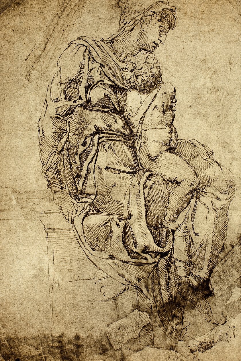Madonna och barn; teckning av Michelangelo. Louvren, Paris av Michelangelo Buonarroti