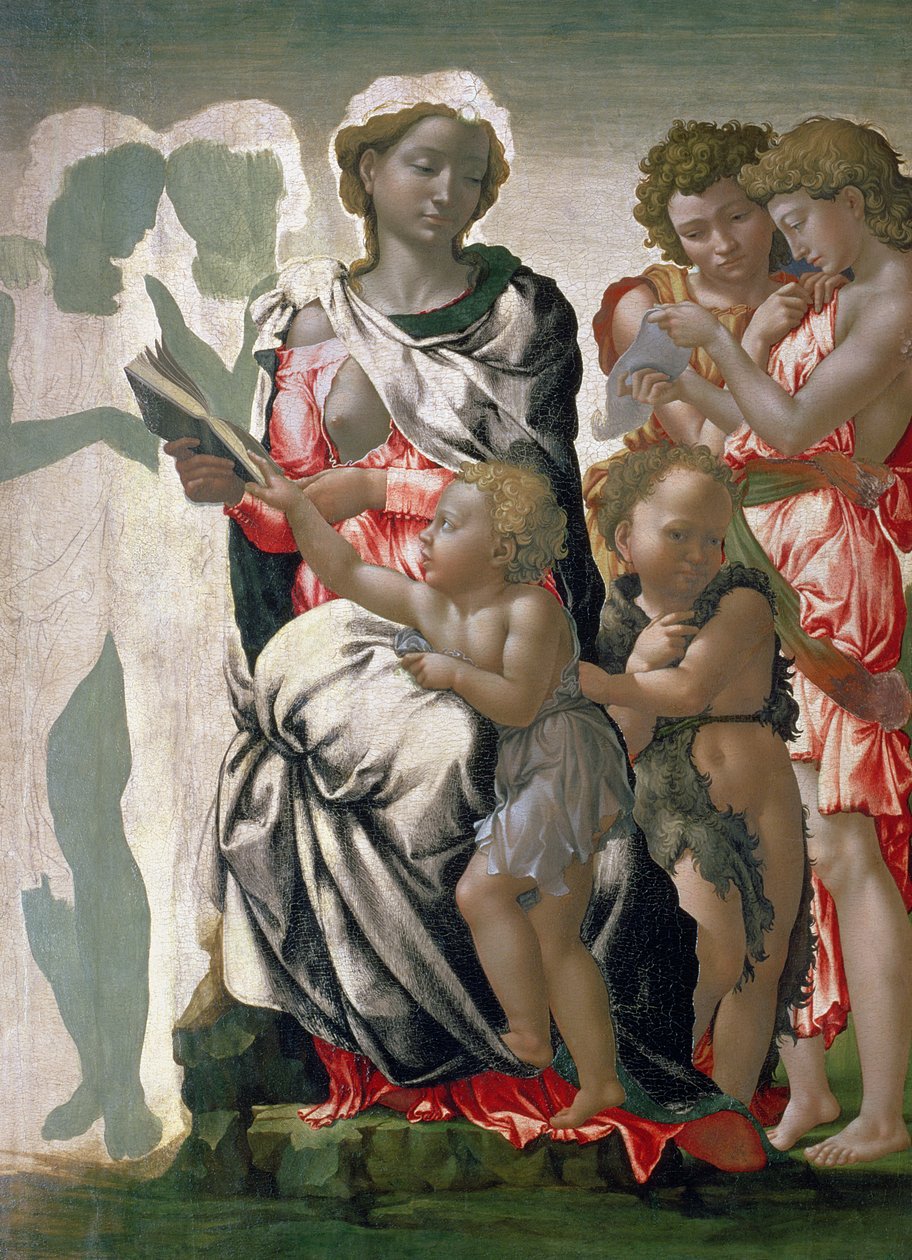 Madonna och barn med St. John, ca 1495 (tempera på panel) av Michelangelo Buonarroti