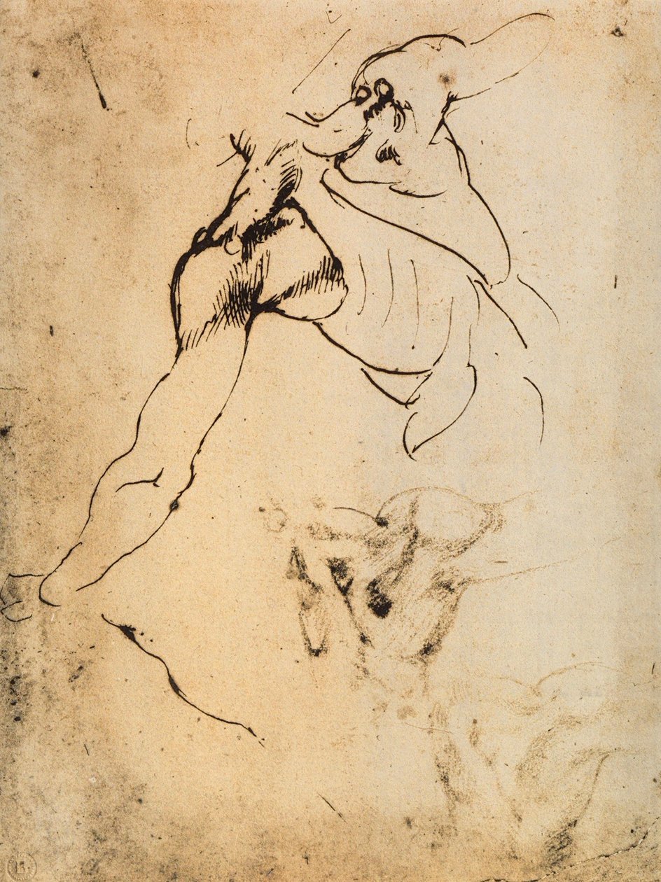 Manlig anatomisk studie; teckning av Michelangelo. Casa Buonarroti, Florens av Michelangelo Buonarroti