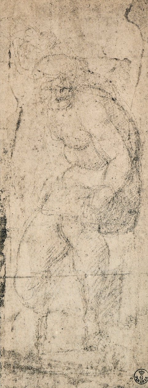 Naken man, studie av Michelangelo. Cabinet of Drawings and Prints, Uffizi Gallery, Florens av Michelangelo Buonarroti